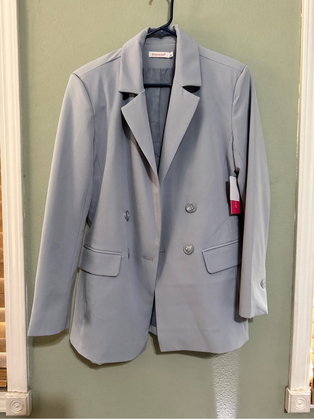 Shoe Dazzle Light Gray Double-Breasted Blazer